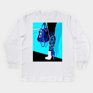 Blue Fashion Boots by Cindy Rose Studio Kids Long Sleeve T-Shirt